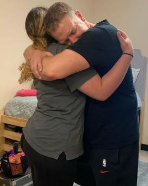 Hugging Father, Proud And Emotional Moment